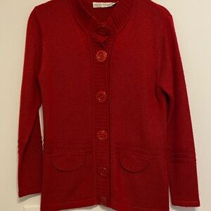 Red Button-Up Knit Cardigan, has some mild piling see pictures, has weight
